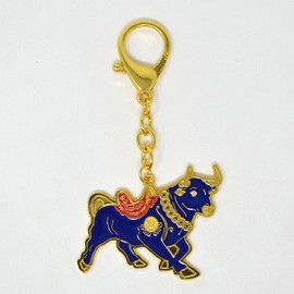 Feng Shui Asset Wealth Bull Blue Zodiac Ox Hanging Keychain W4313