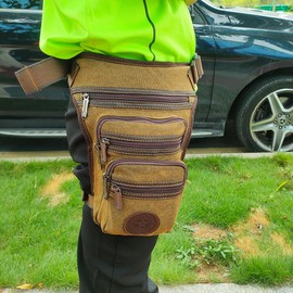 Leg Bag, Shoulder Bag, Motorcycle Waist Pouch, Canvas, Fishing, Men's, Cross-body, Casual, Travel, Abrasion Resistant, coffee