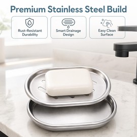Stainless Steel Soap Dish Brushed Nickel Heavy Duty Soap Holder with Drainage for Bathroom Sink and Shower Anti-Rust Metal Soap Bar Tray and Sponge Holder