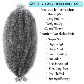12 Inch Springy Afro Twist Hair Marley Twist Braiding Hair 8 Packs Kinky Twist Hair Short Marley Hair Wrapping Hair for Soft Locs Passion Hair Extensions