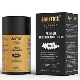 HairThik Hair Building Fibers - Instantly Fill in Fine or Thinning Hair for Thicker, Fuller-Looking Hair for Men & Women – Hair Thinning & Balding solution | BLACK, 15 Grams - HFR/15B