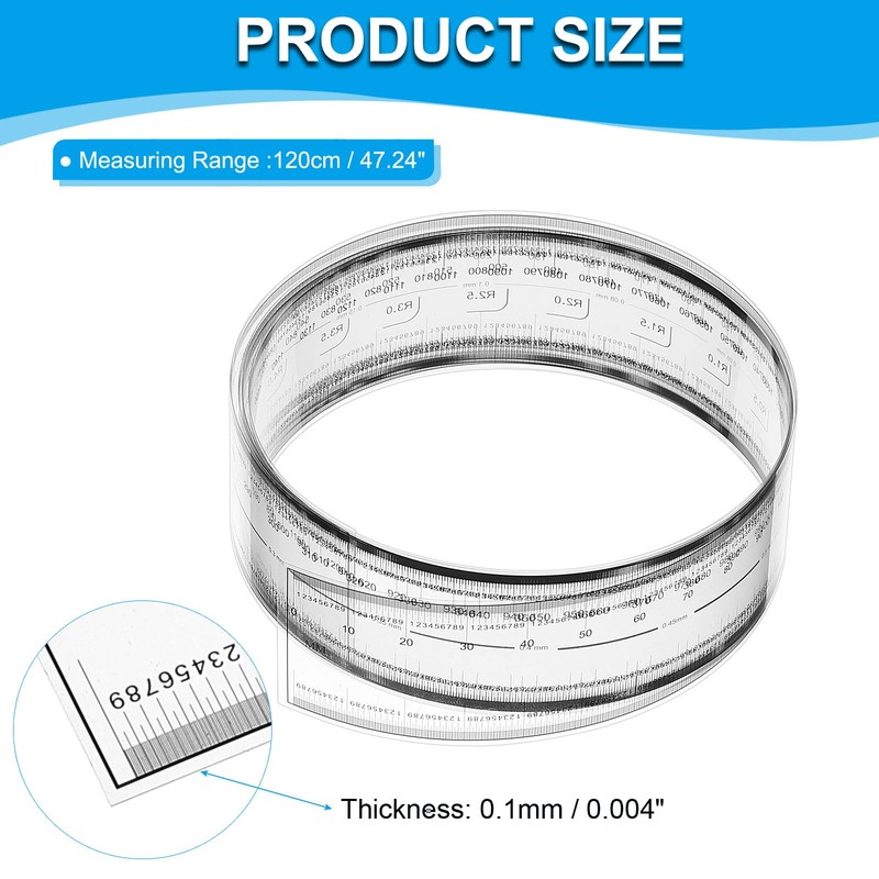PATIKIL Film Flexible Ruler 120cm 0.1mm Scale with R Angle