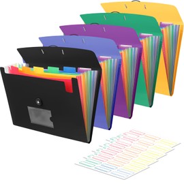 5 Pack 7 Pocket Accordian File Organizer, Expanding File Folder with Labels, Plastic Expandable File Folder for Documents Letter Size A4 Papers, Ideal for Home, Office Supplies, College Essentials