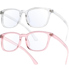 livho livho 2 Pack Blue Light Blocking Glasses, Computer Reading/Gaming/TV/Phones Glasses for Women Men,Anti Eyestrain & UV Glare (Clear+Clear Pink)
