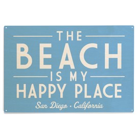 Lantern Press 10x15 Inch Wood Sign, Ready to Hang Wall Decor, San Diego, California, The Beach is My Happy Place, Simply Said