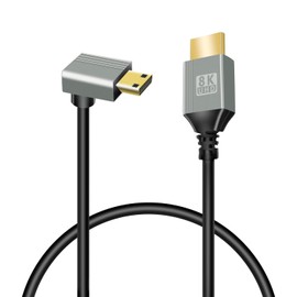 GELRHONR 8K Mini HDMI to HDMI Cable, 90 Degree Mini HDMI Male to HDMI Male 48Gbps High Speed Support 8K@60Hz Video4K@144Hz for Camera, Camcorder HDTV Laptop (UP Angle Mini HDMI 0.5M)
