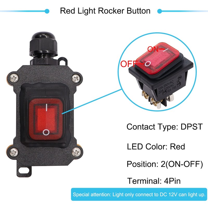 Hmknana IP67 Waterproof Inline Cord Switch 12V DC 20A 4Pin