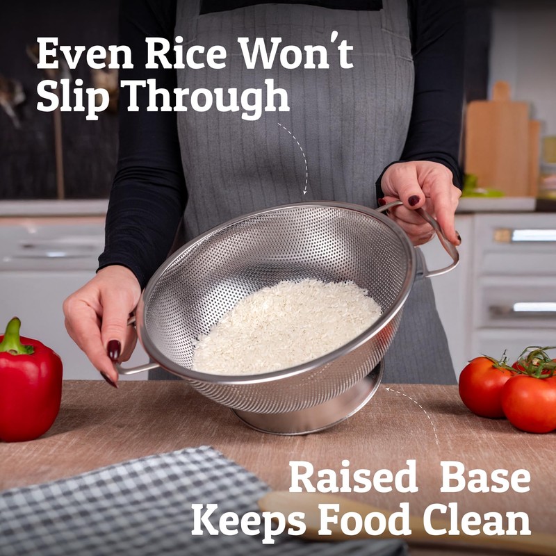 PriorityChef Premium 5Qrt Stainless Steel Colander for Kitchen, Durable Rice