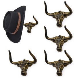 Filano Cowboy Hat Rack for Wall 4 Pack Modern Metal Cowboy Hat Holder Cast Iron Hat Hanger Western Longhorn Hooks Storage and Display at Closet Bedroom Living Room Antique Gold Men's Gift