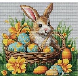 14 CT Cross Stitch Kits for Beginners Bunny & Easter Eggs Printed Stamped Cross-Stitch Supplies Needlework Printed Embroidery Kits DIY Kits Needlepoint Starter Kits 27×26cm