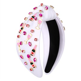 Champagne Headband for Women Hot Pink Champagne Glass Headbands Embellished Rhinestone Crystal Knotted Headband Holiday New Year’s Eve Birthday Hair Accessories Bachelorette Party (champagne Bottle 2)