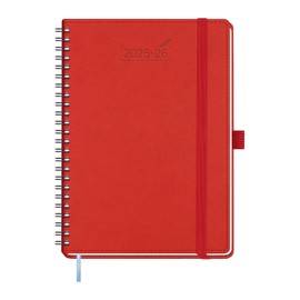 BEZEND Calendar 2025 2026 Weekly Planner A5, 18 Months July 25-Dec 26, Book Calendar Ring Binder PU Leather Soft Cover 1 Week 2 Pages with Pen Holder - Red