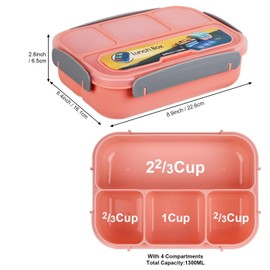 DERDOUT Bento Lunch Box Adult Lunch Box, Lunch Box Kids, Lunch Containers for Adults/Kids/Students,1300ML-4 Compartment Bento Lunch Box (Pink)