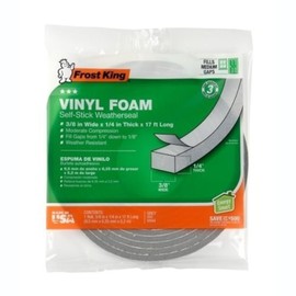 Frost King Vinyl Foam Tape - Closed Cell - Moderate Compression, 1/4" W, 1/8" Thick, 17' L, Grey - V442H