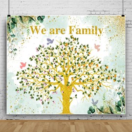 Pnylzzyxh Family Reunion Golden Family Tree Backdrop 10x8ft, Gold and Green, Vinyl, Birthday, Wedding, Family Gathering, Festival