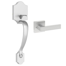 52HZ Front Door Handle, Silver Exterior Door Handle with Reversible Lever, Entry Door Handles Interior, Front Door Handle No Lock, Outdoor Door Handle Set for Left & Right Hand Door