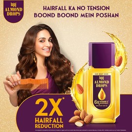  Bajaj Almond Drops Hair Oil, 625ml, Hair Oil, 6X Vitamin E, Almond Oil, Light and Non-Sticky, Hair Fall Control