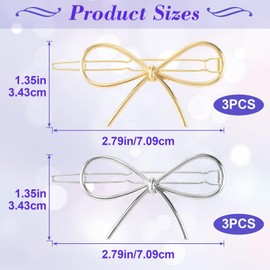 PAGOW Hair Barrettes for Women, 6pcs Metal Bow Hair Pins Hair Clips, Hair Accessories for Women Girls (Gold, Silver)