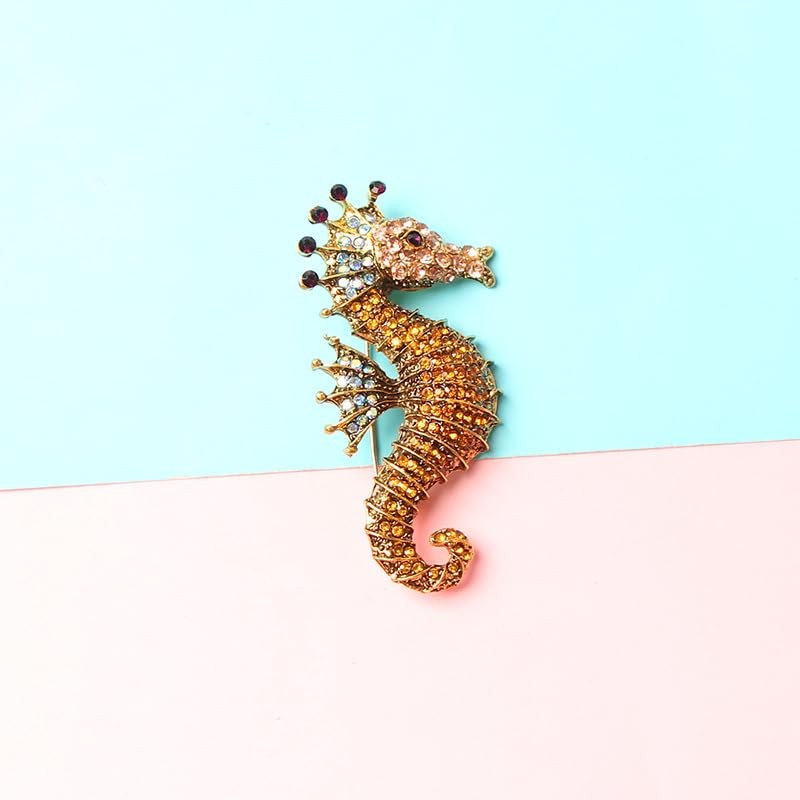 NOIAFZY 3PCS Shiny Rhinestone Seahorse Brooch - Retro Sparkling Sea