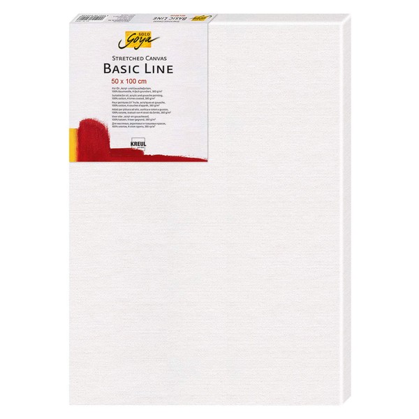 Solo Goya Stretched Canvas Basic Line Stretcher Frame with Cotton Canvas 4 Compartments Primed Ideal for Oil Acrylic and Gouache Paints Approx. 50 x 100 cm