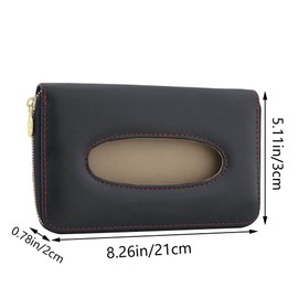 Car Tissue Holder, Sun Visor Tissue Holder, Car Visor Napkin Holder, PU Leather Backseat Tissue Case Holder for Car Vehicle with Zipper Hanging Paper Towel Case Car Accessories (Black)