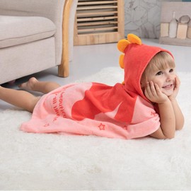 Vivi Idee Bath Towel Hooded Towel 100% Cotton Bath Poncho Bathrobes Children Baby Towel, Made of Crocodile Dino Motif, Soft and Super Absorbent, 0-6 Years (Pink, Dinosaur), pink