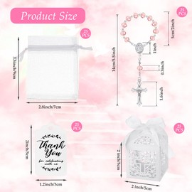 Yinkin 100 Pcs Baptism Favors Set Baptism Rosary Set Including 25 Mini Rosary Baptism Favors 25 Organza Bags 25 Thank Kraft Tags 25 Baptism Favor Boxes for Baby Shower Wedding Supplies Gifts (Pink)