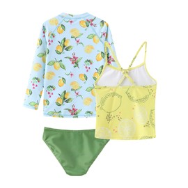 Lollisy Girls 3 Piece Rash Guard Swimsuits Set Tankini Bathing Suits for Girls Long Sleeve Beach Swimwear Lemons Yellow Size 6/6X