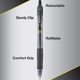 PILOT G2 Retractable Rollerball Gel Pens, Bold Point, 1.0mm, Black Ink, 6 Count