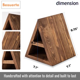 Besuerte Triangle Book Page Holder, Wooden Book Rest Stand, Assembly-Free Gifts for Book Lovers, Book Nook Reading Valet, Bookstand for Reading for Bedroom, Living Room, Reading Nook, Light Brown