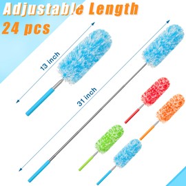 Tanlade 24 Pcs Microfiber Duster for Cleaning Duster with Extension Pole 13-31 Inch Extendable Duster Ceiling Fan Duster Washable Bendable Cleaning Tool for Office Car Window Furniture, 4 Colors