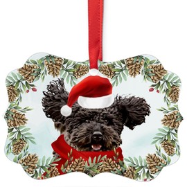 Black White Cockapoo Dog Christmas Ornament 2025 Benelux Aluminum Holiday Decoration with Pinecone Red Scarf Santa Hat Winter Home Decor Gifts for Dog Lovers