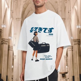 Oversized Graphic Tees Men Vintage Y2K Print Shirts Streetwear Unisex Harajuku T-Shirts White XL