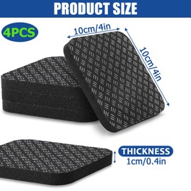 TOBWOLF 4PCS Anti-Slip Treadmill Mats, 10MM Thick High Density Walking Pad Mat, 4" X 4" Anti Vibration Walking Pad Mats, Thick Rubber Mat for Stationery Bike, Rowing Machine, Home Gym Station