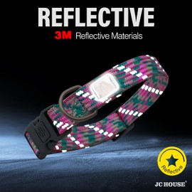 JC HOUSE Reflective Dog Collar, Neck 16’’-25’’, Adjustable Soft Nylon Collar with Safety Lock for Medium, Large Dogs, Pink, L