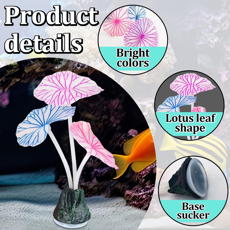 WishLotus Glowing Effect Fish Tank Decorations, Silicone Lotus Leaf Aquarium