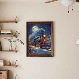 UIBDVKS Diamond Painting Kits Snowy Steam Train, for Adults Beginners, 5D Crystal Rhinestone Embroidery Diamond Art Kits 12x16 Inch, for Home Decor Wall Decor Holiday Gifts