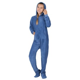 Footed Pajamas - Under The Sea Kids Hoodie Chenille One Piece - Kids - Large (Fits 4'9-4'11") Blue