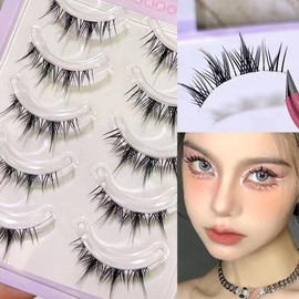 Natural False Eyelashes, 5 Pairs, Popular, Transparent Axis, Soft Core, Ultra Lightweight, Soft, Handmade, Actress Eyelashes, Cosplay Makeup False Eyelashes (AF01)
