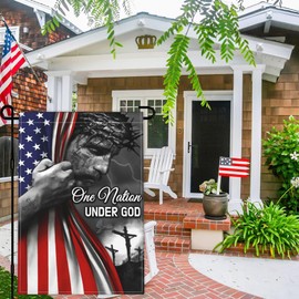 Jesus Garden Flag 12x18 Inch One Nation Under God Garden Flag 3ply Double Sided American Flag With Jesus Christ On It Garden Flags for House Outdoor Yard Christian Faith Patriotic Garden Flag Decor