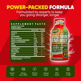 Vitamin Energy Extra Strength Energy Drink Shots | Natural Nutrients to Energize & Support Immune System | Sugar & Carb-Free | Immunity Formula | up to 7+ Hours | Fruit Punch - 1.93 fl oz - Pack of 12