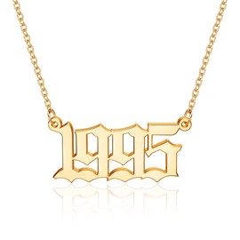 M MOOHAM 1995 Necklace Birth Year Necklace, Old English Birth Year Number Pendant Gold Necklace Gifts for Girls Women Friends Birthday Anniversary