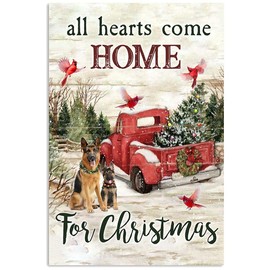 Funny Metal Sign All Hearts Come Home for Christmas German Shepherd Wall Art Coffee Tin Signs Vintage Kitchen Wall Decor 8x12 Inch