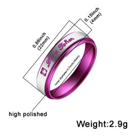 Hipunk Couple's Love Token Stainless Steel Rings - Forever Love Romantic Matching Bands for Wedding Engagement Promise Rings for Men Women Available in Blue, Gold, and Purple (Purple - Women, 7)