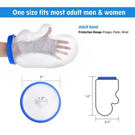 MEDOTS Blue Adult Hand Cover Protector for Shower Reusable 100% Waterproof Cast Covers for Shower hand Tight Seal Keeps Cast and Bandage Dry