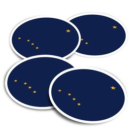 Vinyl Round Stickers (Set of 4) 10cm - Alaska State Flag Emblem for Laptops, Tablets, Luggage, Scrap Booking, Fridges #60726