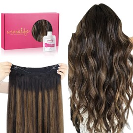 WENNALIFE Wire Hair Extensions (Increase 50% Lifespan) Real Human Hair 18 inch 95g Natural Black Chestnut Brown Remy Hair Extensions Invisible Transparent Wire Hair Extensions Real Hair Extensions
