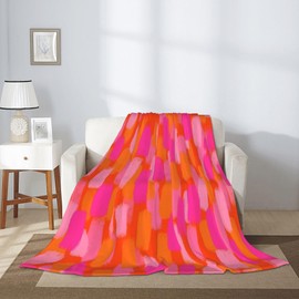 Abstract Retro 70s Pink Orange Paint Brush Blankets 40"x50" Lightweight Flannel Fleece Cozy Aesthetic Throw Blanket Home Decor for Couch Bed Sofa Bedroom Living Room Trendy Funky Dormitory College