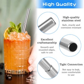 Set of 3 Stainless Steel Straws, Reusable Telescopic Straws, Portable Metal Drinking Straws with Foldable Cleaning Brush, Metal Box, Telescopic Straws for Travel, Family, Work (10-22.5 cm)