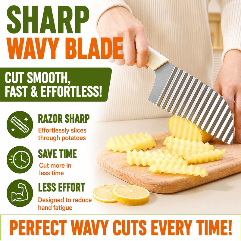JAYVAR Stainless Steel Crinkle Cutter,Large French Fry Cutter for Potatoes